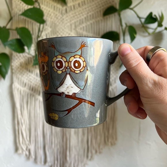 Great Gatherings Retro Owl Mug – Gray Ceramic Coffee Cup – Vintage Boho Kitchen - Picture 7 of 7